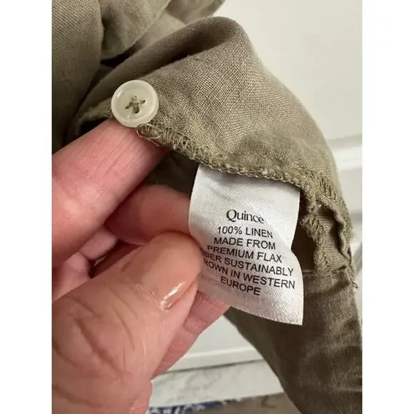 Quince 100% European Linen Short Sleeve Shirt Size: Small Color: Khaki - Picture 7 of 8